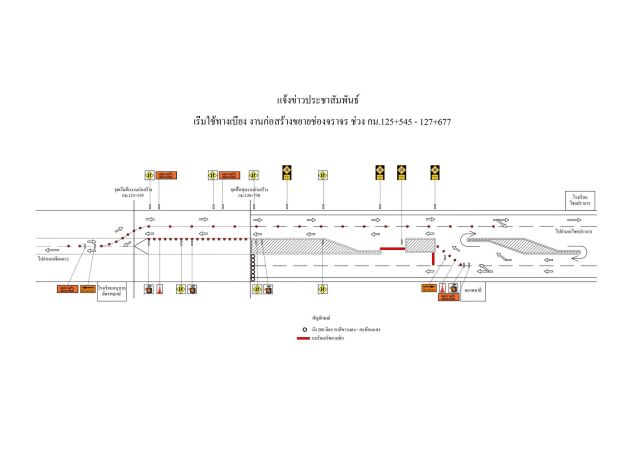 ทางเบี่ยงจราจรชั่วคราวระหว่างการก่อสร้าง กิจกรรมก่อสร้างเพิ่มประสิทธิภาพทางหลวง บนทางหลวงหมายเลข 107